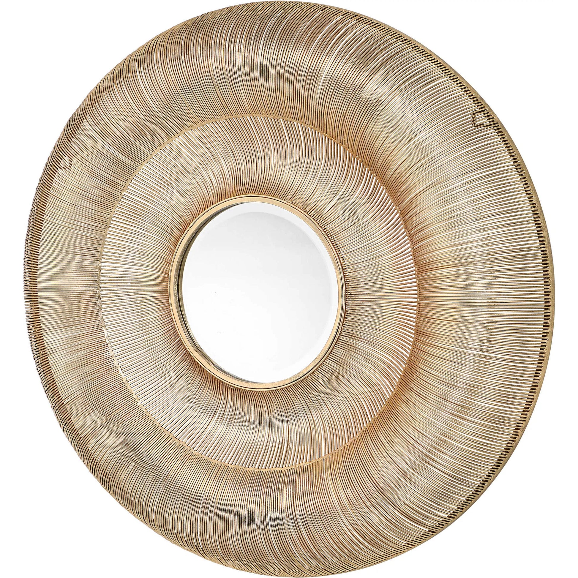 Bauble Round Mirror by Uttermost in antique gold. Made from iron, mirror, mdf in a coastal style.