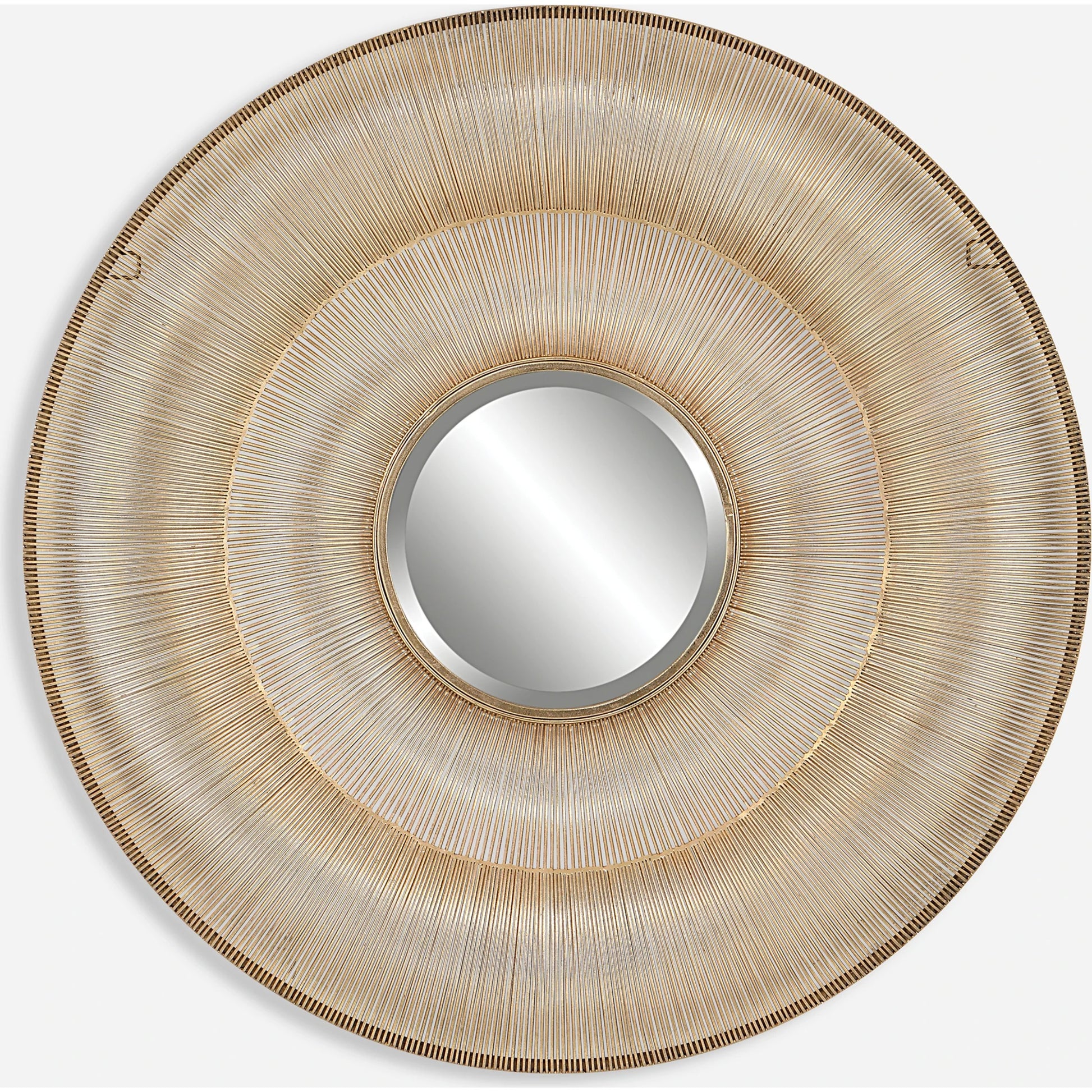 Bauble Round Mirror by Uttermost in antique gold. Made from iron, mirror, mdf in a coastal style.