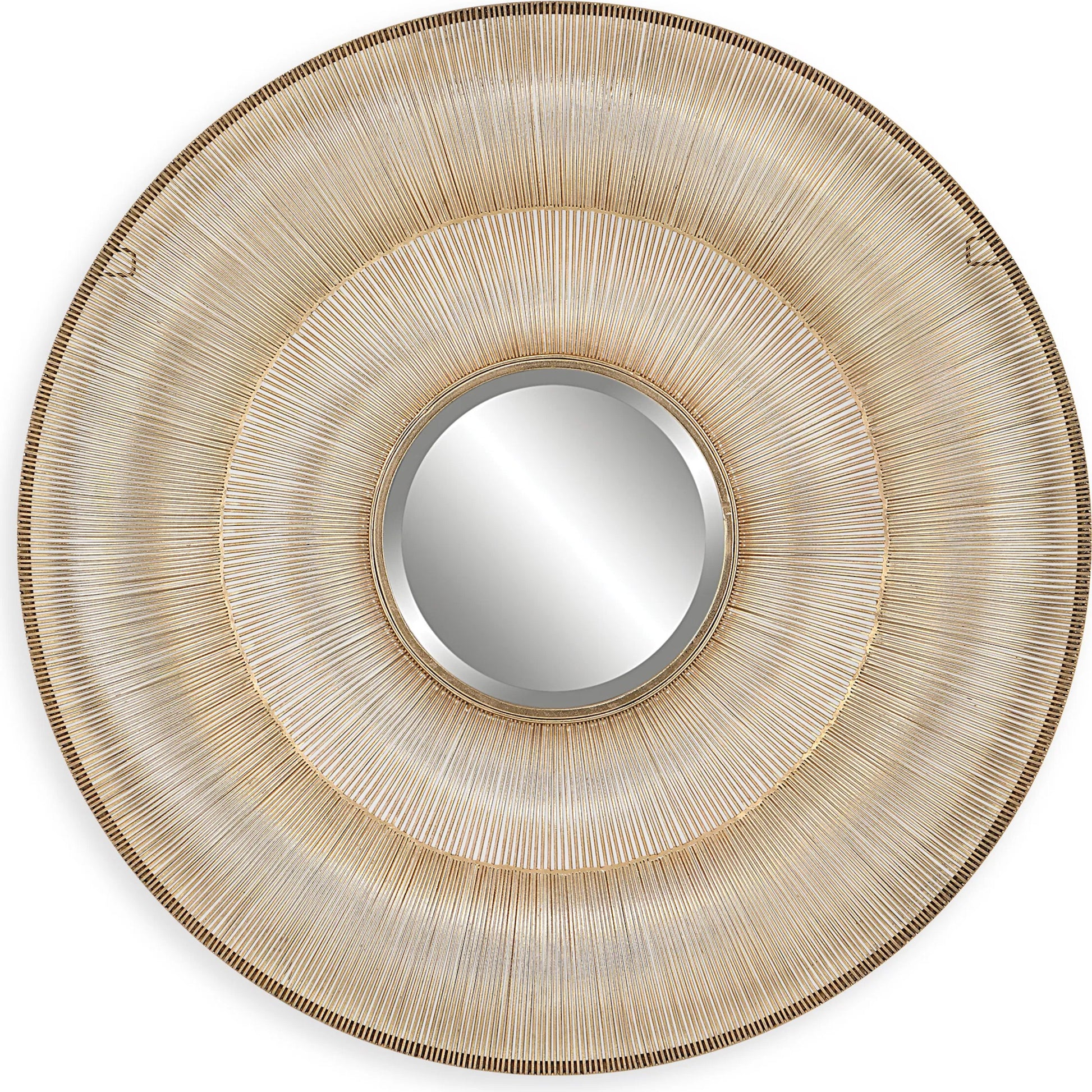 Bauble Round Mirror by Uttermost in antique gold. Made from iron, mirror, mdf in a coastal style.