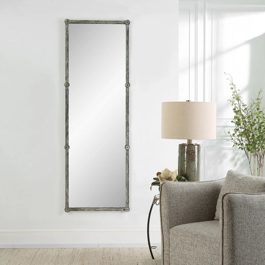Gattola Dressing Mirror by Uttermost in gray wash. Made from pine wood, resin, mirror, mdf, iron in a modern style.