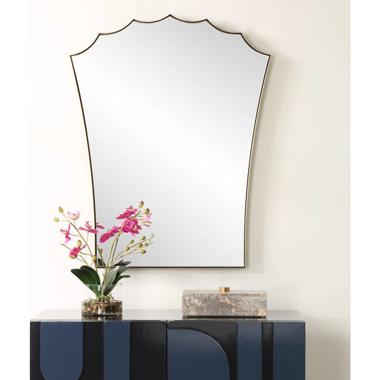 Monarch Scalloped Arched Vanity Mirror by Uttermost in brass. Made from stainless steel, mirror, mdf in a transitional style.
