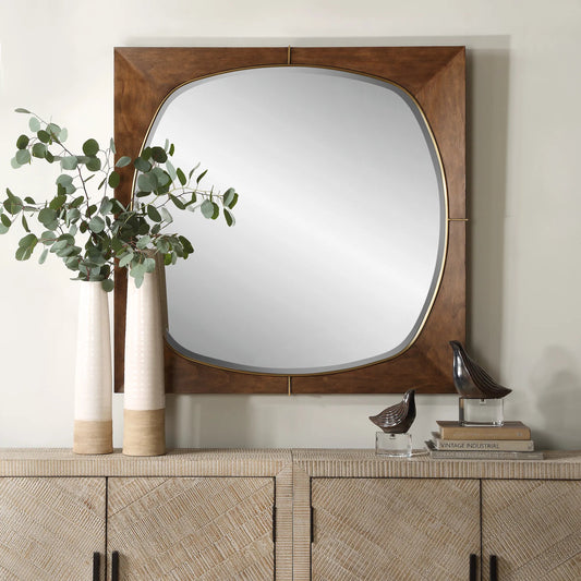 Garonne Square Mirror by Uttermost in brass. Made from pine, stainless steel, mirror, mdf in a transitional style.
