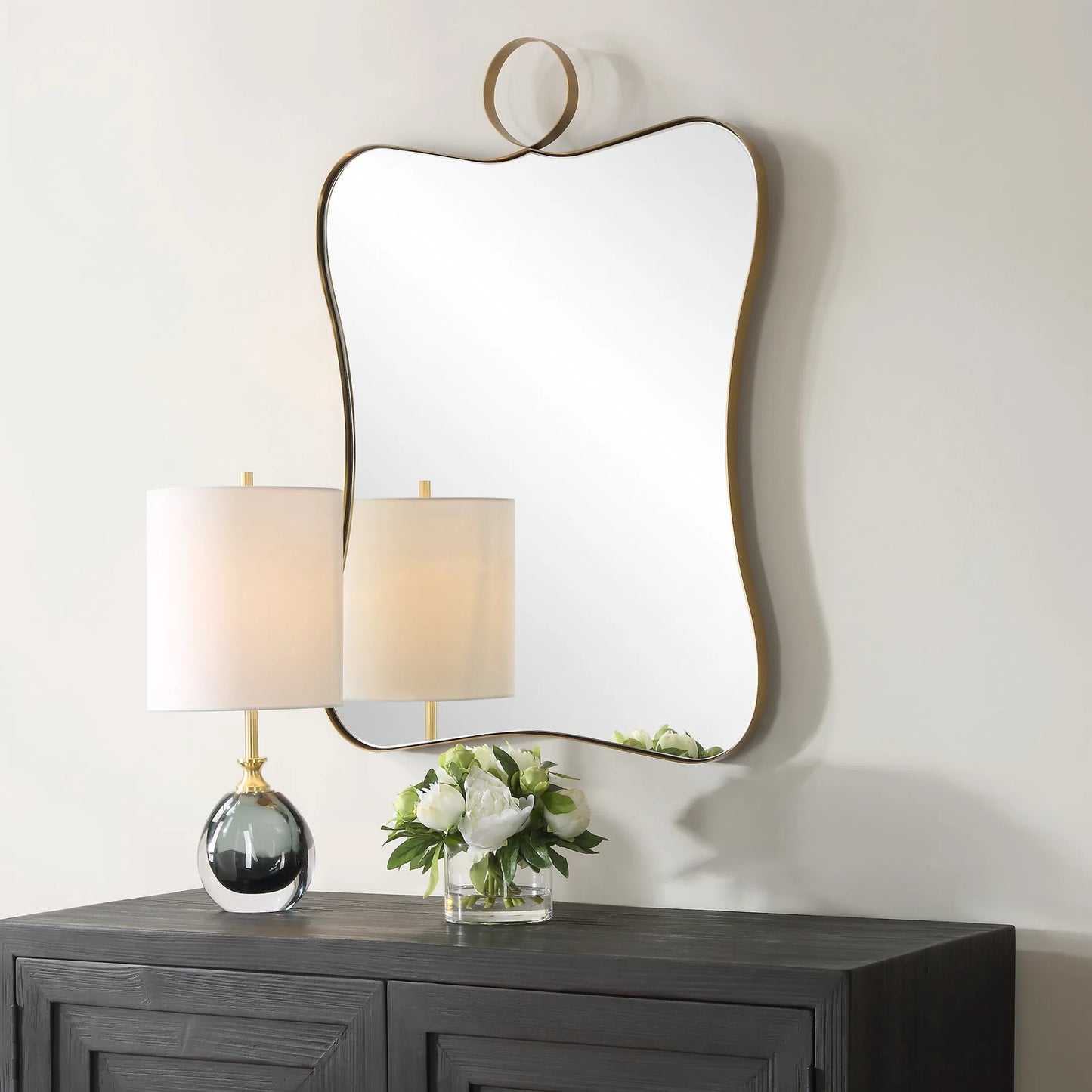 003 SI-2262143 | Lifestyle | Talia Vanity Mirror by Uttermost in brass. Made from stainless steel, mirror, mdf in a transitional style.