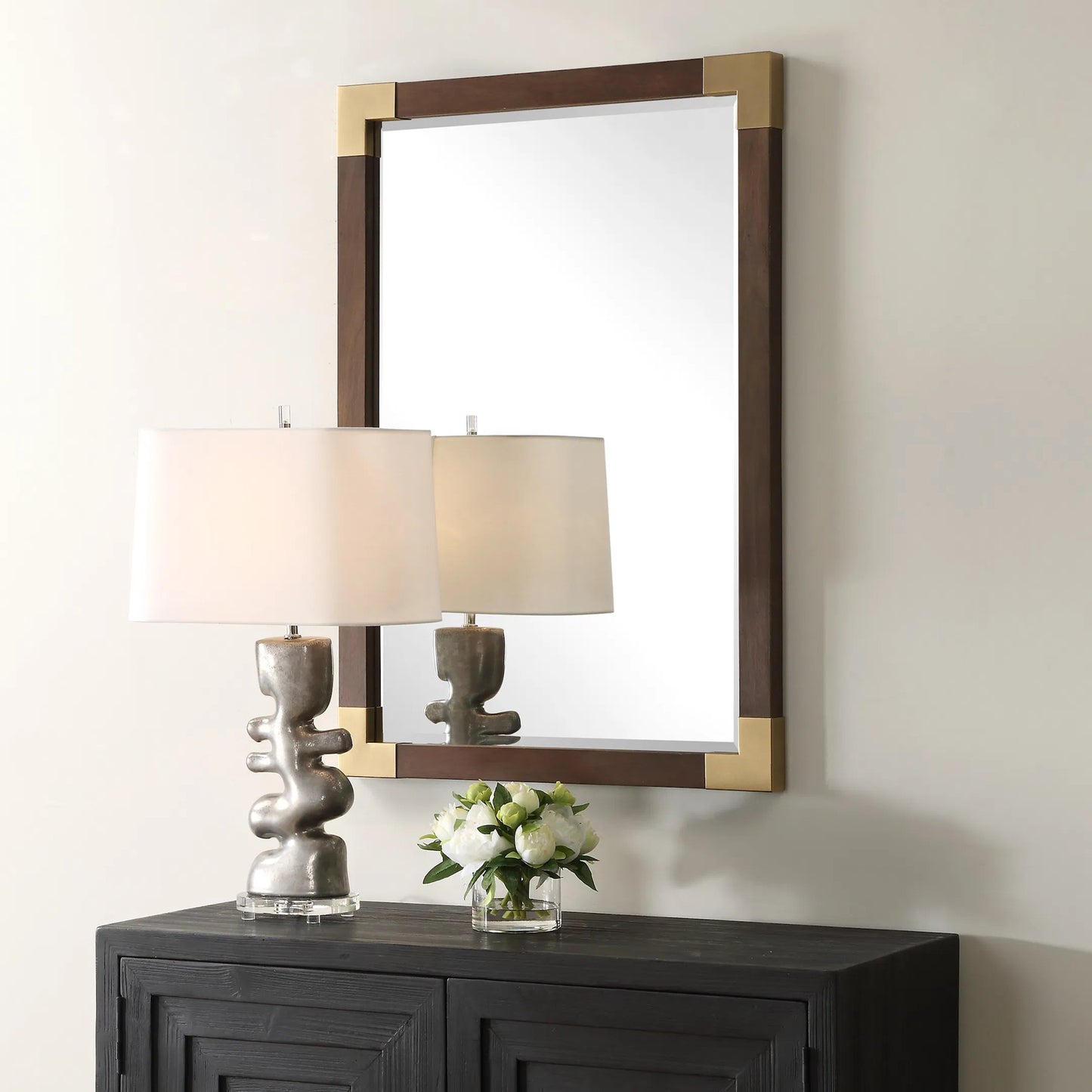 006 SI-2262148 | Lifestyle | Rhea Mirror by Uttermost in gold. Made from mdf, glass, walnut veneer, iron in a unique style.