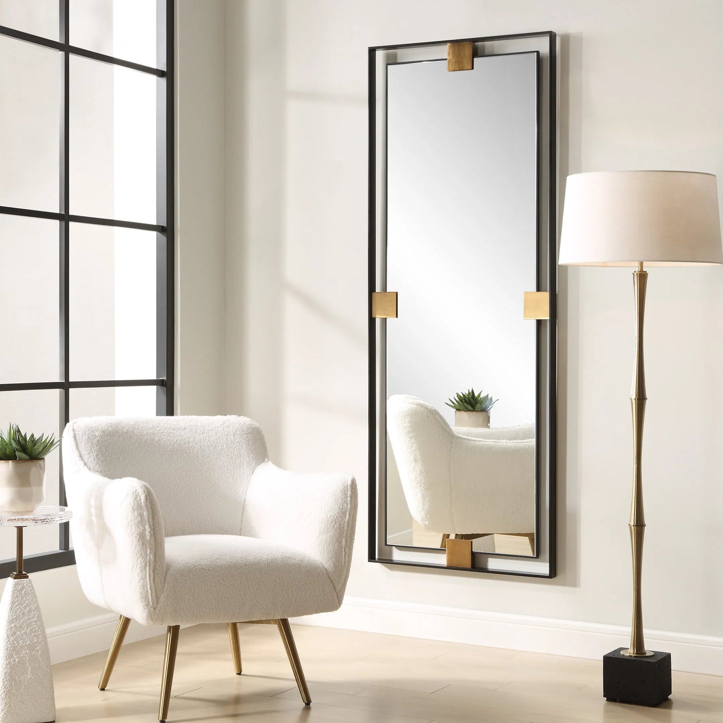 003 SI-2262165 | Lifestyle | Cornerstone Oversized Mirror by Uttermost in brass. Made from iron, mirror, mdf in a modern style.