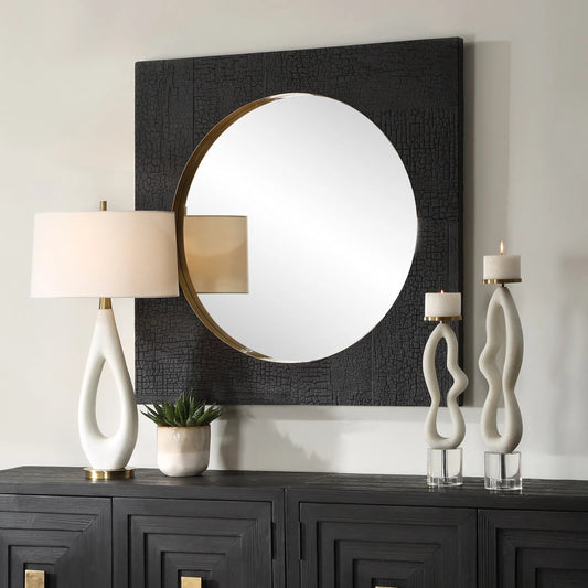 Ember Square Mirror by Uttermost in brass. Made from stainless steel, mirror, resin, mdf in a modern style.
