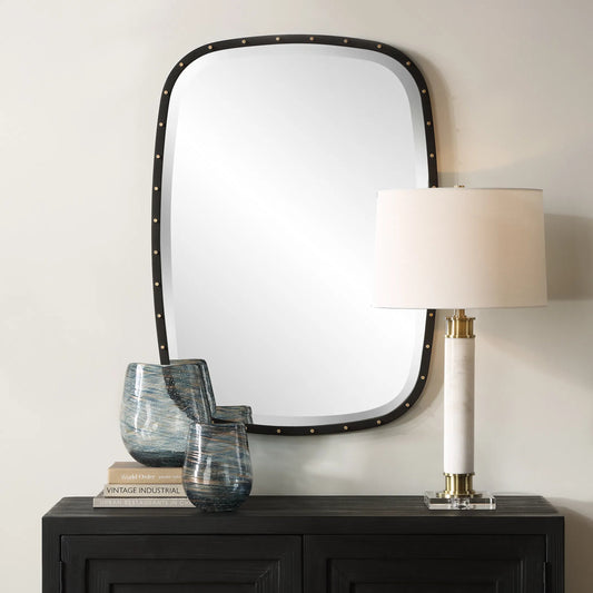 Benedo Industrial Mirror by Uttermost in brass. Made from metal,mirror,mdf in a transitional style.