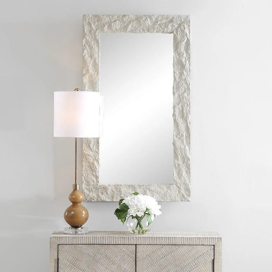 Quarry Rectangle Veneer Mirror by Uttermost in ivory. Made from pine, mdf, mirror, man made stone in a modern style.