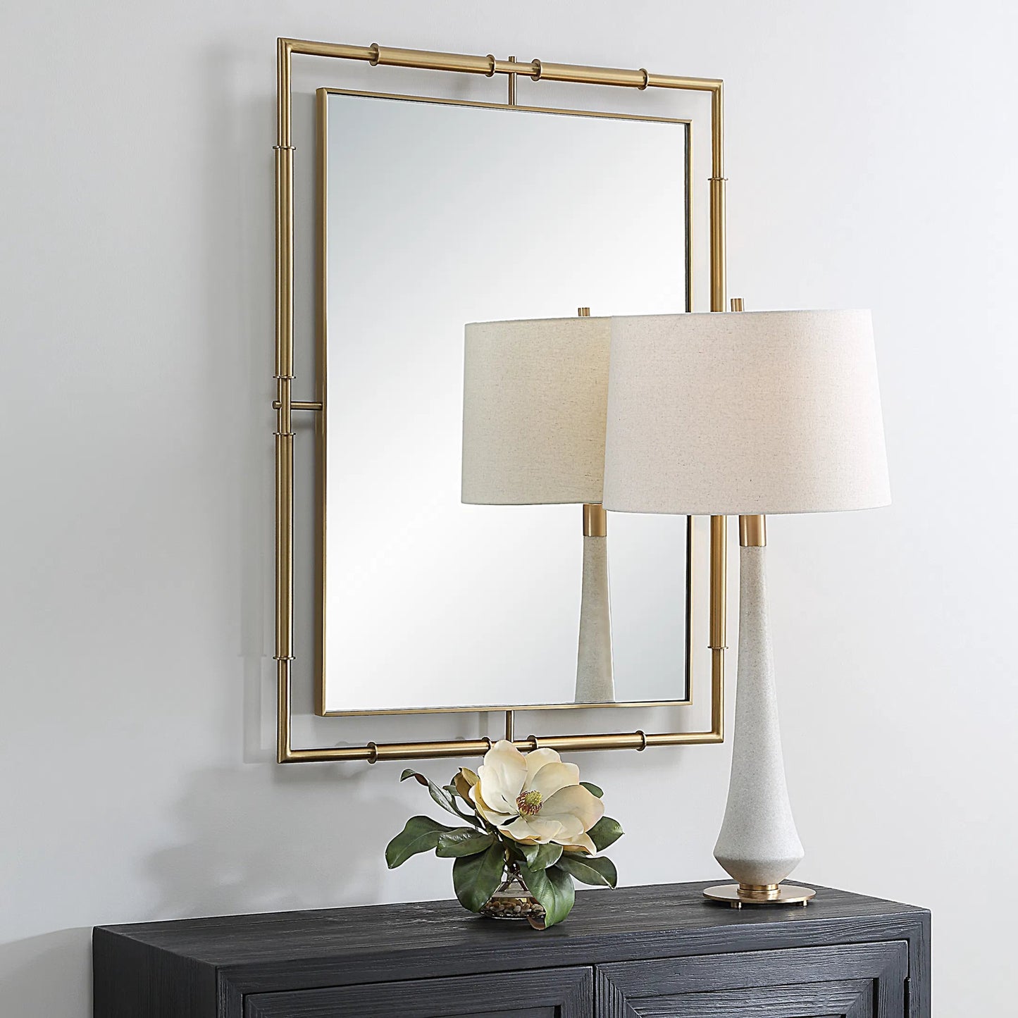 002 SI-2262118 | Lifestyle | It's All Connected Rectangle Mirror by Uttermost in brass. Made from stainless steel, mdf, mirror in a transitional style.