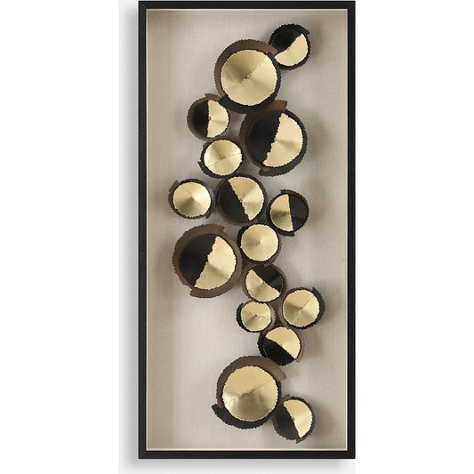 Hour Shadow Box by Uttermost in gold leaf. Made from iron, pine, mdf, mirror, linen in a eclectic & global style.