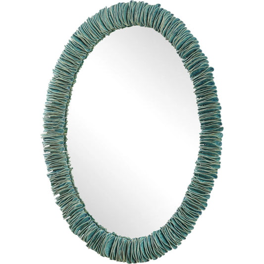 001 SI-2262113 | Primary Silo | Bonaire Oval Mirror by Uttermost in blue. Made from ceramic, mirror, resin, metal, mdf in a eclectic & global style.