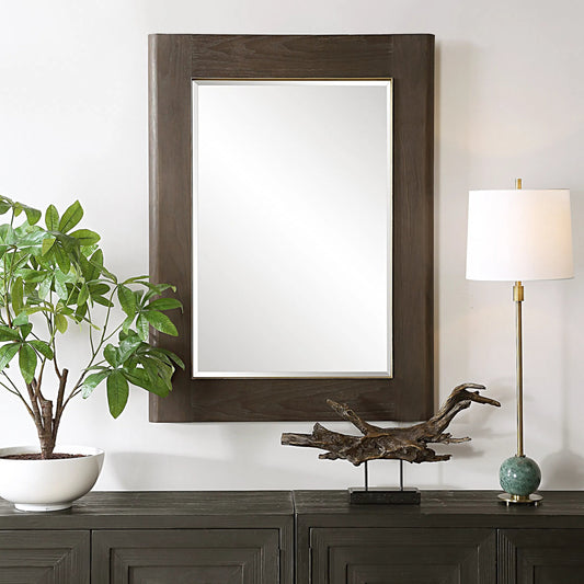Catron Mirror by Uttermost in brass. Made from mirror, fir, mdf, walnut veneer in a traditional style.