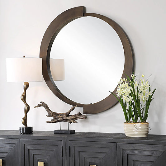 Reverse Round Mirror by Uttermost in bronze. Made from iron, mirror, mdf in a traditional style.