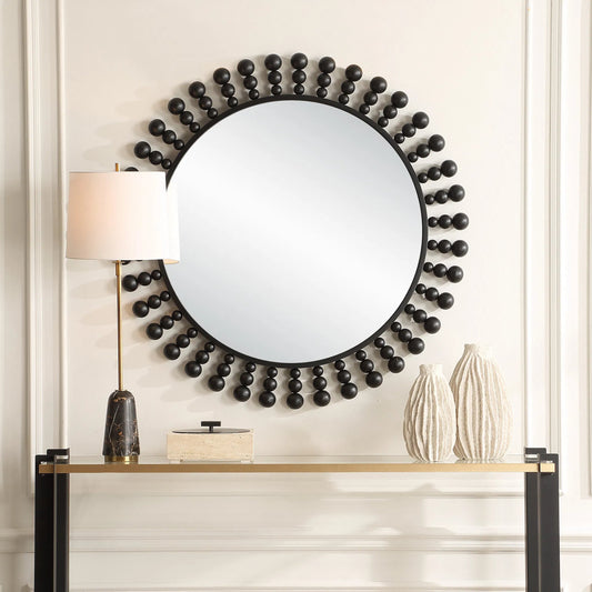 Aziel Round Mirror by Uttermost in black. Made from mdf, metal, mirror in a modern style.