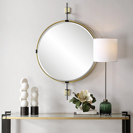 Guardrail Round Mirror by Uttermost in brass. Made from iron, mirror, mdf in a transitional style.