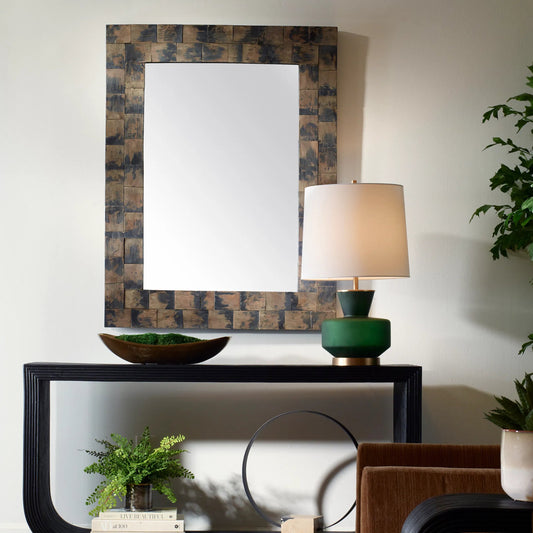 Burke Mirror by Uttermost in black. Made from mahogany wood, plywood in a eclectic & global style.
