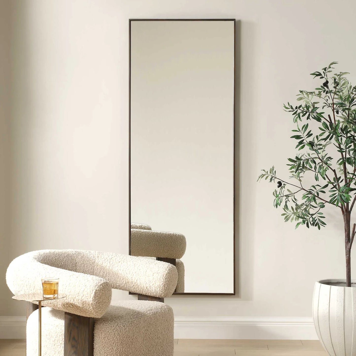 002 SI-2386566 | Lifestyle | Patterson Dressing Mirror by Uttermost in bronze. Made from iron, mdf, mirror in a transitional style.