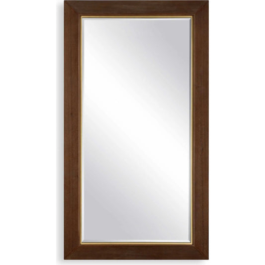 Matheson Rectangular Mirror by Uttermost in gold. Made from walnut veneer, mirror, mdf, iron in a transitional style.