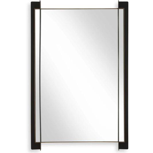 001 SI-2386571 | Primary Silo | Cunene Industrial Wall Mirror by Uttermost in matte black, gold leaf. Made from iron, mirror, mdf in a transitional style.