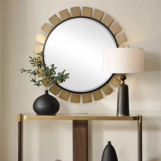 Toluca Round Mirror by Uttermost in brass. Made from metal, mdf in a transitional style.