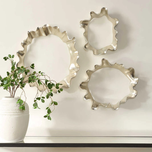 Ripple Effect Wall Art by Uttermost in silver leaf. Made from resin in a modern style.