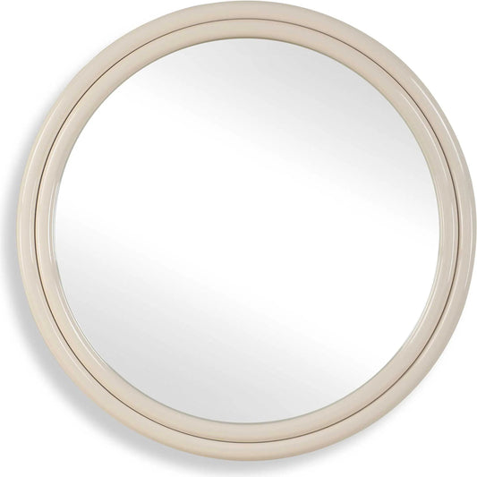 Florian Round Mirror by Uttermost in warm white. Made from mirror, iron, mdf in a transitional style.