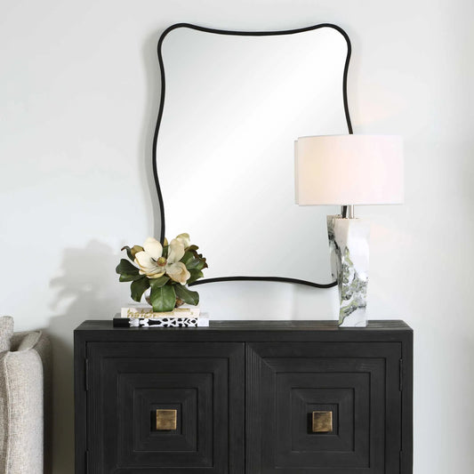 Pavia Vanity Mirror by Uttermost in black and iron. Made from mdf, metal, mirror in a unique style.