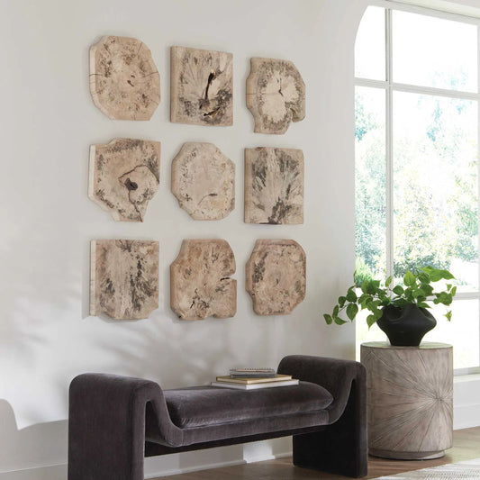 Bahati Bleached Wall Decor by Uttermost in brown and wood. Made from tamarind wood in a unique style.