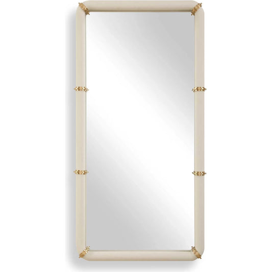 001 SI-2526151 | Primary Silo | Cyprus Leather Mirror by Uttermost in white and brass. Made from metal, mirror, mdf, leather, aluminum in a unique style.