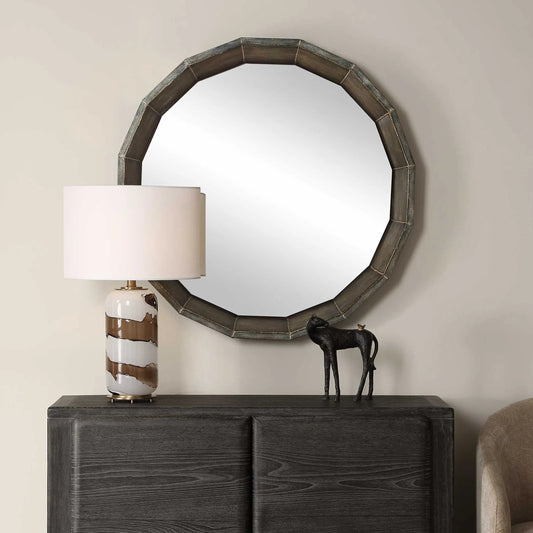 Neve Round Mirror by Uttermost in bronze. Made from iron, mdf, mirror in a unique style.