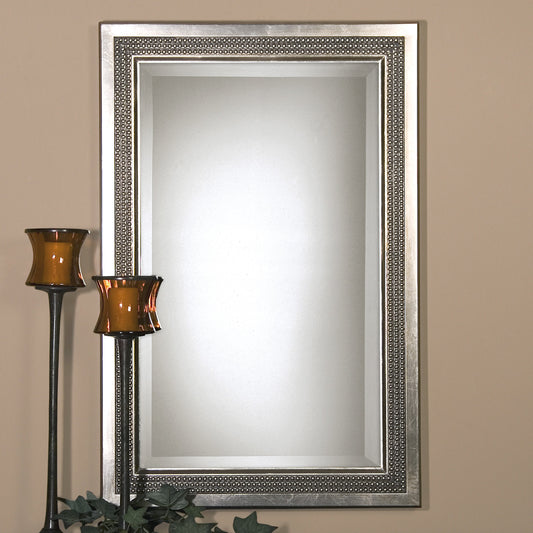 Triple Beaded Vanity Mirror by Uttermost. Made from wood, gesso in a transitional style.