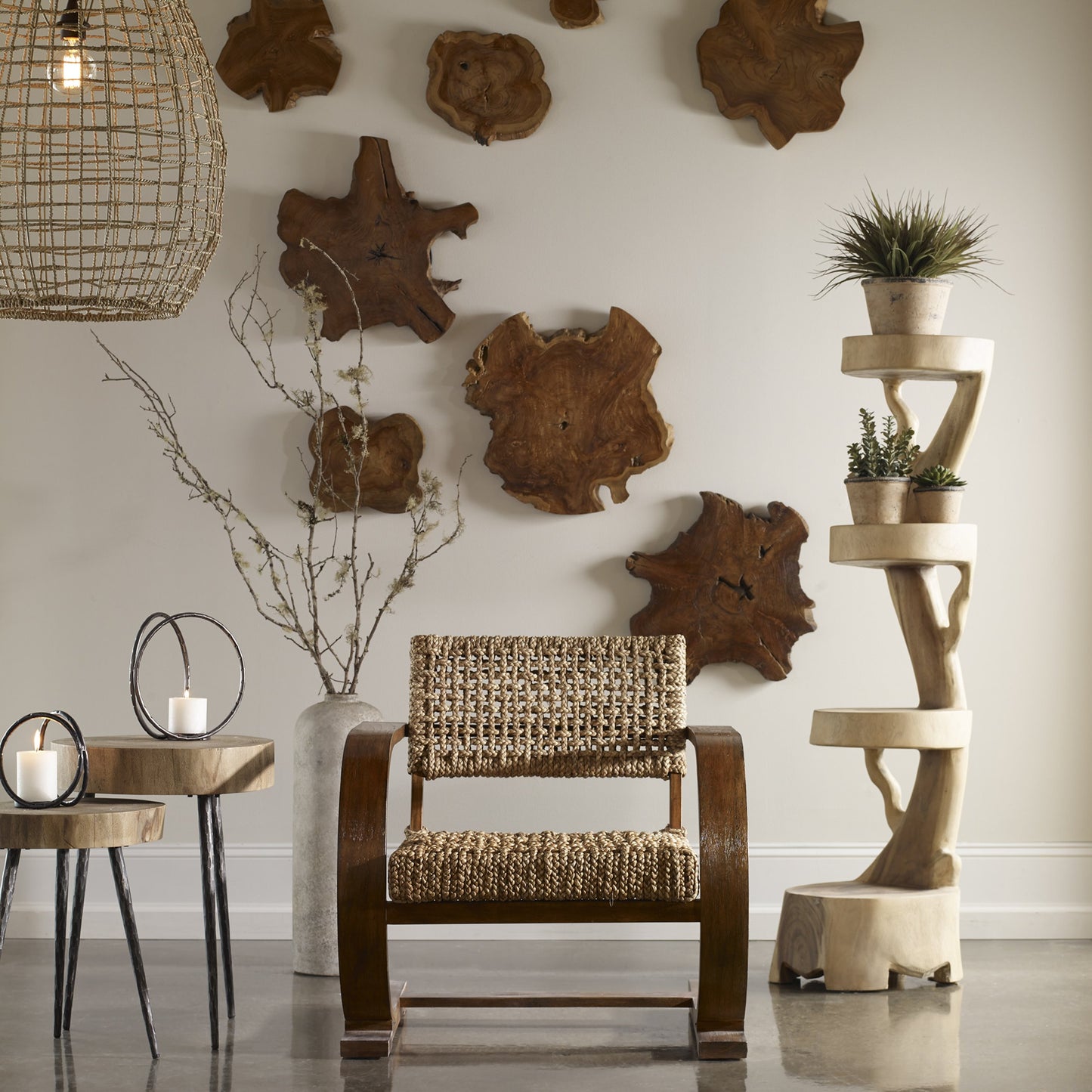002 S-251606 | Lifestyle | Kalani Teak Wall Art (Set of 3) by Uttermost in multi and teak. Made from teak wood with iron metal in a rustic style.