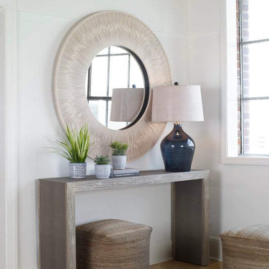 Sailor's Knot Round Mirror by Uttermost. Made from mirror, iron, rope, mdf in a coastal style.