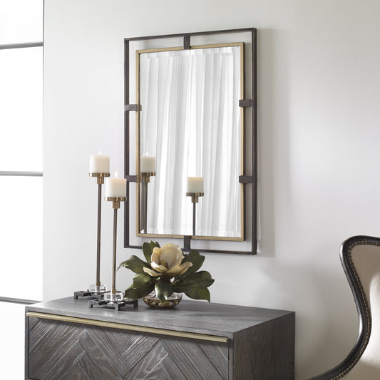 Carrizo Mirror by Uttermost in bronze. Made from iron, mdf, glass in a modern style.