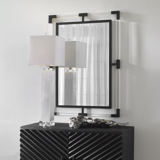 Balkan Mirror by Uttermost in matte black. Made from iron, mdf, glass, acrylic in a modern style.