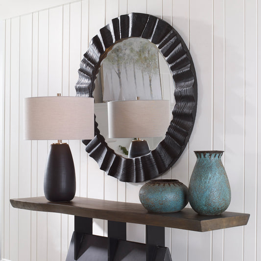 Caribou Round Mirror by Uttermost in dark espresso. Made from firwood, mdf, mirror in a modern style.