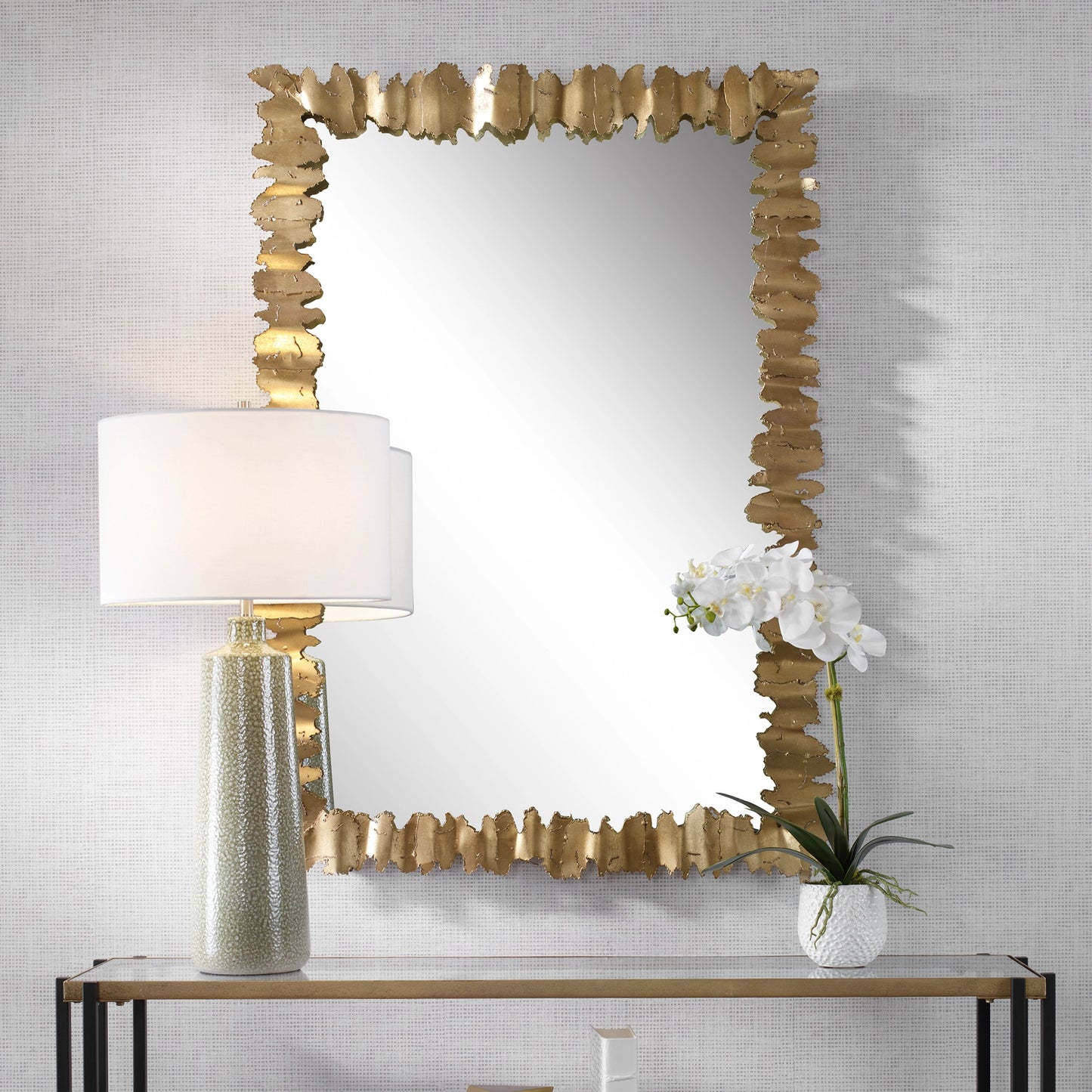 003 SI-1981168 | Lifestyle | Lev Mirror by Uttermost in gold. Made from steel, mirror, mdf in a modern style.