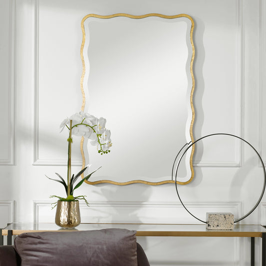 Aneta Scalloped Mirror by Uttermost in aged gold. Made from mdf, mirror in a modern style.
