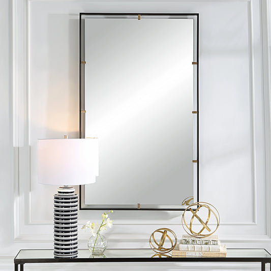 Egon Rectangular Mirror by Uttermost in gold. Made from iron, mdf, glass in a modern style.