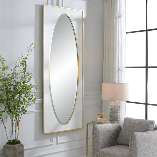 Danbury Mirror by Uttermost in white, gold leaf. Made from pine, mdf, glass in a modern style.