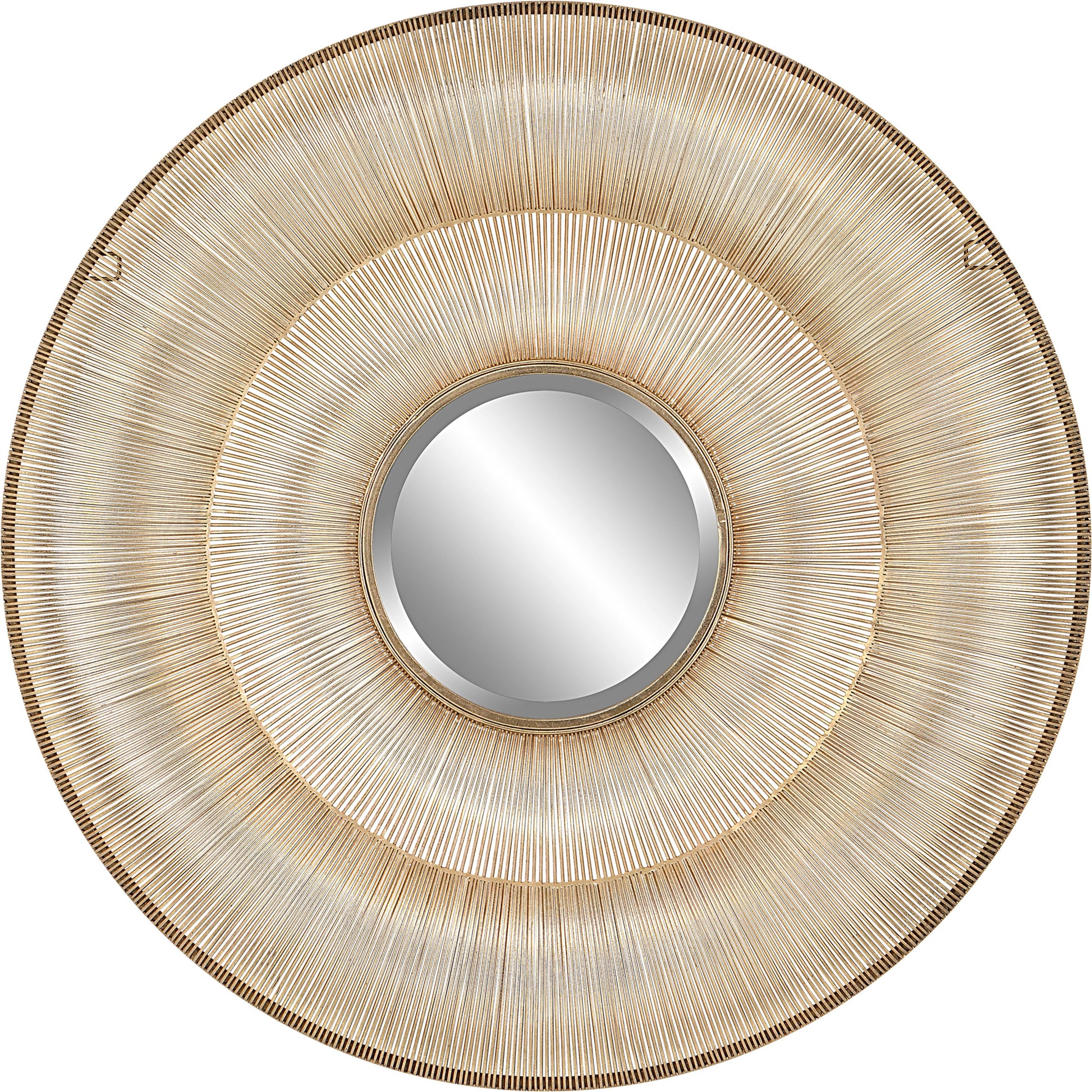 Bauble Round Mirror by Uttermost in antique gold. Made from iron, mirror, mdf in a coastal style.