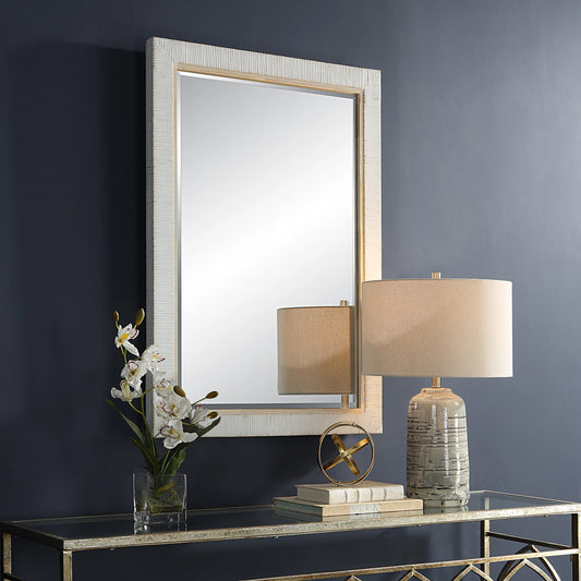 Cape Mirror by Uttermost in whitewashed. Made from mirror, mdf, rattan, oak in a modern style.
