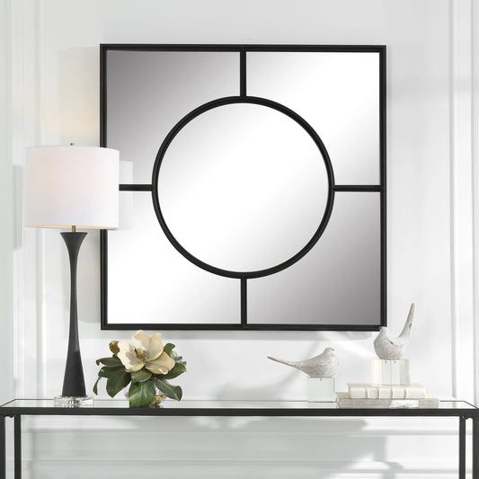 Spurgeon Square Mirror by Uttermost in satin black. Made from mdf, mirror, iron in a modern style.