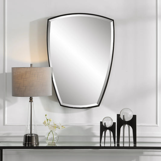 Crest Curved Mirror by Uttermost in satin black. Made from metal, mirror in a modern style.