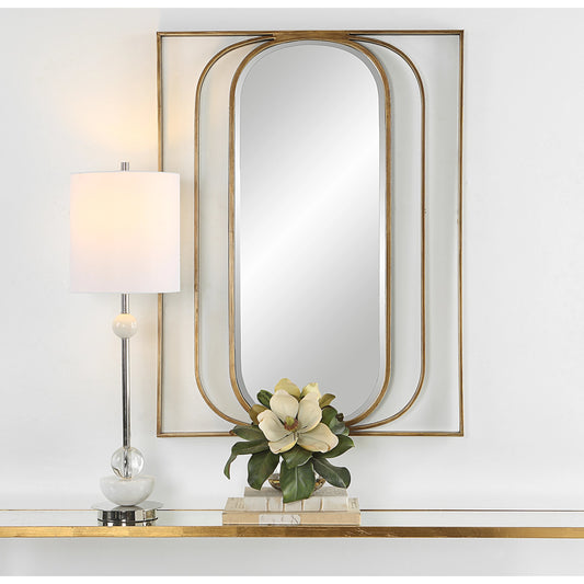 Replicate Oval Mirror by Uttermost in antique gold. Made from mirror, iron, mdf in a modern style.