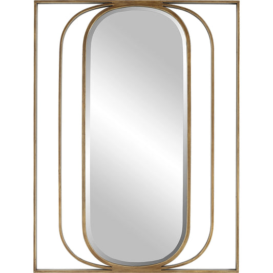 Replicate Oval Mirror by Uttermost in antique gold. Made from mirror, iron, mdf in a modern style.