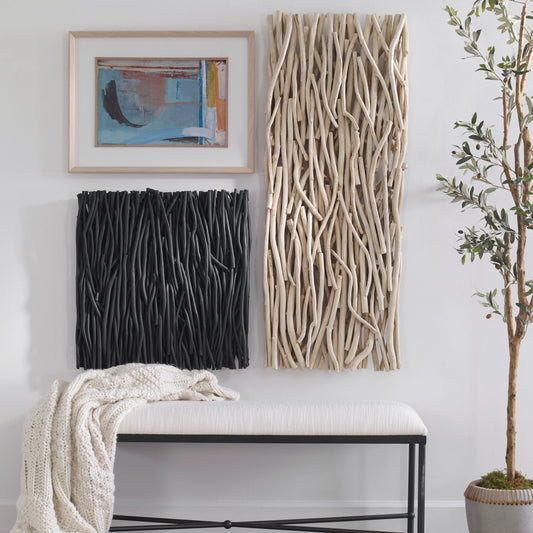 Gathered Teak Square Wall Decor by Uttermost. Made from teak branch in a modern style.