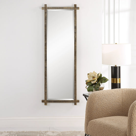 Abanu Dressing Mirror by Uttermost in gold. Made from resin, mdf, iron, mirror in a modern style.