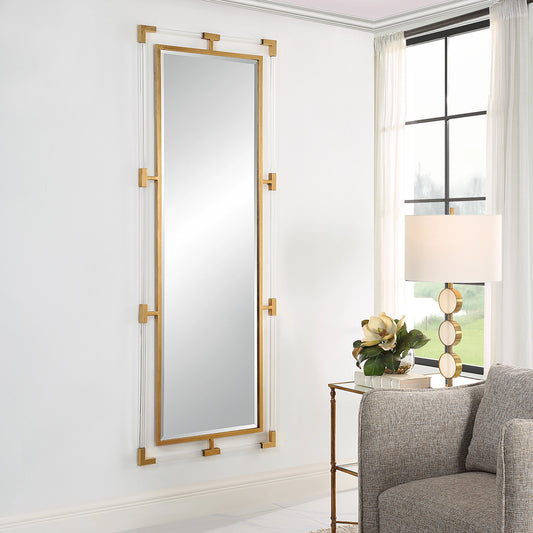 Balkan Tall Mirror by Uttermost in gold. Made from mirror, acrylic, iron, mdf in a modern style.