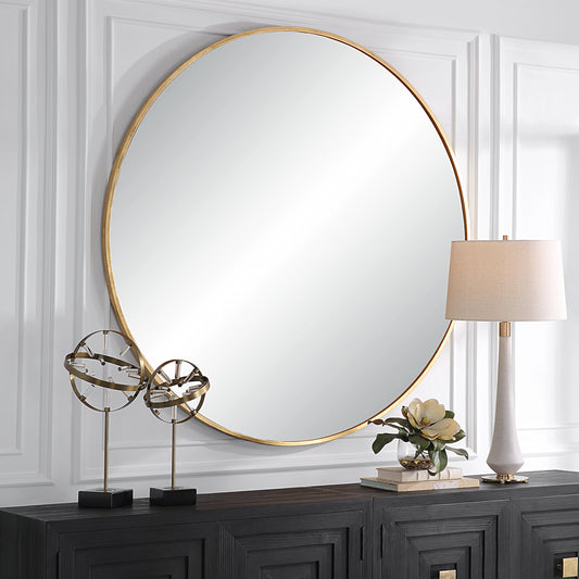 Junius Round Mirror by Uttermost in gold. Made from mirror, mdf, iron in a modern style.